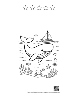 Thumbnail: Whale Swimming Below a Sailing Boat Printable and 5 Star Outline
