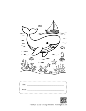 Thumbnail: Whale Swimming Below a Sailing Boat Printable with Title and Artist Box