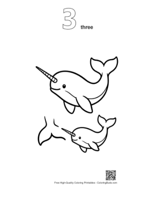 Thumbnail: Adorable Narwhal Duo Line Art Printable Outline Number 3