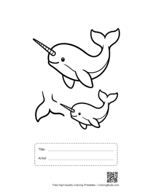 Thumbnail: Adorable Narwhal Duo Line Art Printable with Title and Artist Box
