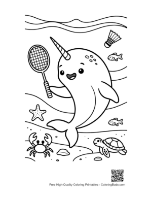 Thumbnail: Athletic Narwhal Playing Tennis Underwater Printable