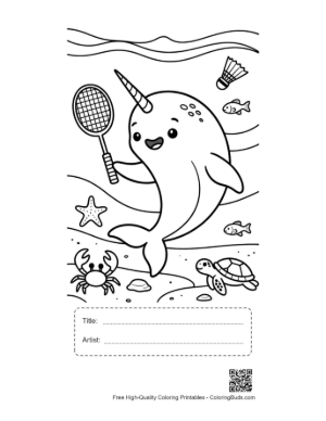 Thumbnail: Athletic Narwhal Playing Tennis Underwater Printable with Title and Artist Box