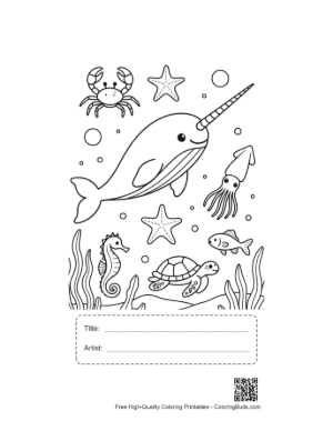 Thumbnail: Beautiful Narwhal Swimming in a Magical Ocean Printable with Title and Artist Box