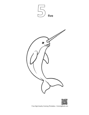 Thumbnail: Cute Cartoon Narwhal Leaping Joyfully Printable Outline Number 5