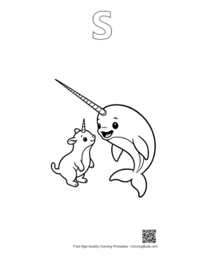 Thumbnail: Cute Narwhal and Baby Goat Friendship Printable Outline Alphabet S