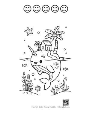 Thumbnail: Cute Narwhal Printable and 5 Happy Face Outline