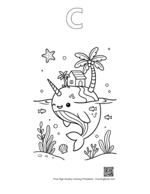 Thumbnail: Cute Narwhal Printable Outline Alphabet C