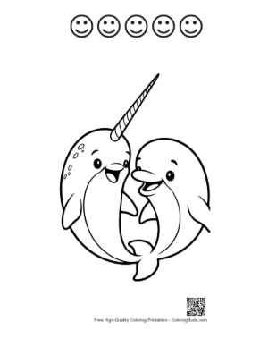Thumbnail: Happy Narwhal Pair Hugging Printable and 5 Happy Face Outline