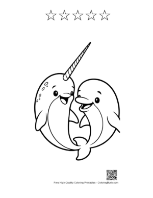 Thumbnail: Happy Narwhal Pair Hugging Printable and 5 Star Outline