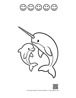 Thumbnail: Narwhal and Dolphin Embrace Printable and 5 Happy Face Outline