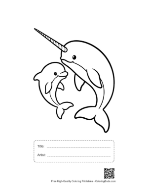 Thumbnail: Narwhal and Dolphin Embrace Printable with Title and Artist Box