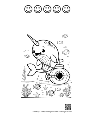 Thumbnail: Narwhal Captain Steering a Small Submarine Printable and 5 Happy Face Outline