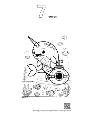 Thumbnail: Narwhal Captain Steering a Small Submarine Printable Outline Number 7