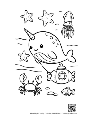 Thumbnail: Narwhal Discovering a Yellow Submarine Printable