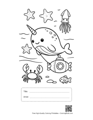 Thumbnail: Narwhal Discovering a Yellow Submarine Printable with Title and Artist Box