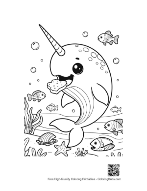 Thumbnail: Narwhal Enjoying a Tasty Cupcake Snack Printable