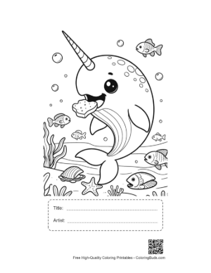 Thumbnail: Narwhal Enjoying a Tasty Cupcake Snack Printable with Title and Artist Box