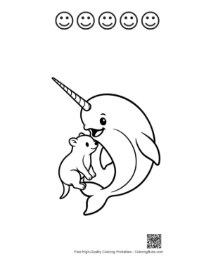 Thumbnail: Narwhal Hugging Cute Otter Baby Printable and 5 Happy Face Outline