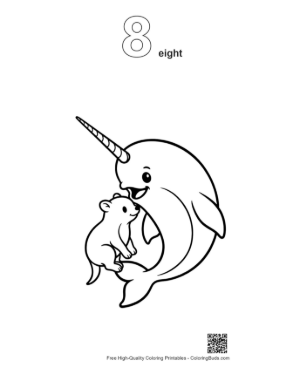 Thumbnail: Narwhal Hugging Cute Otter Baby Printable Outline Number 8