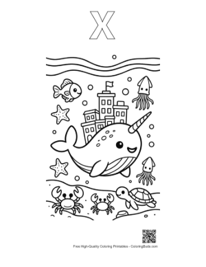 Thumbnail: Narwhal Printable Outline Alphabet X