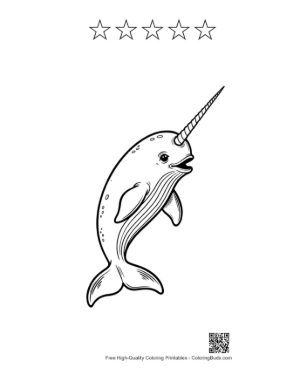 Thumbnail: Playful Cartoon Narwhal Leaping Joyfully Printable and 5 Star Outline