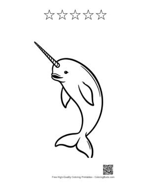 Thumbnail: Playful Cartoon Narwhal Leaping Joyfully Printable and 5 Star Outline