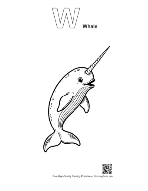 Thumbnail: Playful Cartoon Narwhal Leaping Joyfully Printable Outline Alphabet with Whale