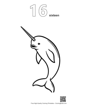 Thumbnail: Playful Cartoon Narwhal Leaping Joyfully Printable Outline Number 16