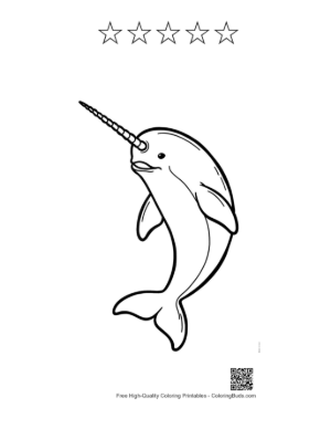 Thumbnail: Playful Cartoon Narwhal Leaping Upward Printable and 5 Star Outline