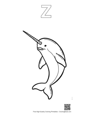 Thumbnail: Playful Cartoon Narwhal Leaping Upward Printable Outline Alphabet Z