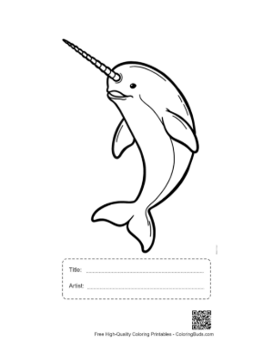 Thumbnail: Playful Cartoon Narwhal Leaping Upward Printable with Title and Artist Box
