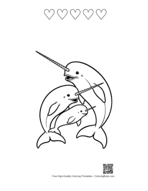 Thumbnail: Playful Narwhal Family Outline Printable and 5 Heart Outline