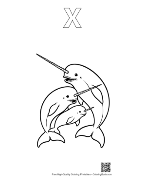 Thumbnail: Playful Narwhal Family Outline Printable Outline Alphabet X