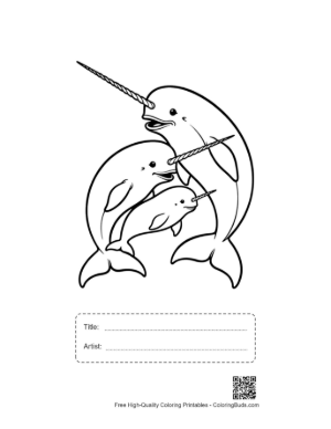 Thumbnail: Playful Narwhal Family Outline Printable with Title and Artist Box