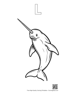 Thumbnail: Playful Narwhal Leaping with Long Tusk Printable Outline Alphabet L