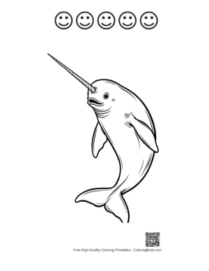 Thumbnail: Playful Narwhal Leaping with Tusk Printable and 5 Happy Face Outline