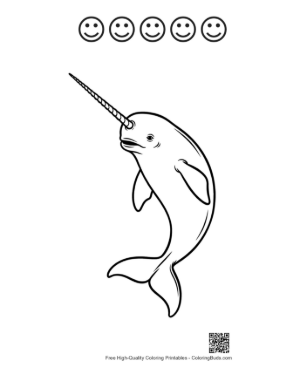 Thumbnail: Playful Narwhal Leaping with Tusk Printable and 5 Happy Face Outline