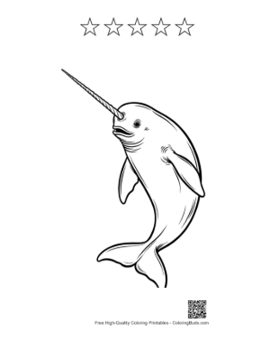 Thumbnail: Playful Narwhal Leaping with Tusk Printable and 5 Star Outline