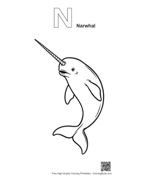 Thumbnail: Playful Narwhal Leaping with Tusk Printable Outline Alphabet N Narwhal