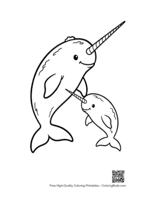 Thumbnail: Playful Narwhal Mom and Baby Outline