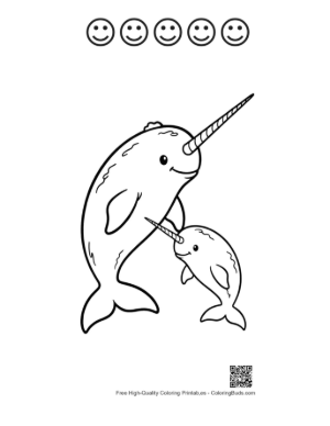 Thumbnail: Playful Narwhal Mom and Baby Outline Printable and 5 Happy Face Outline