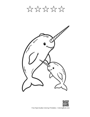 Thumbnail: Playful Narwhal Mom and Baby Outline Printable and 5 Star Outline
