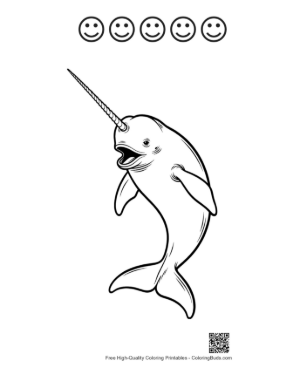 Thumbnail: Playful Narwhal with Long Tusk Printable and 5 Happy Face Outline