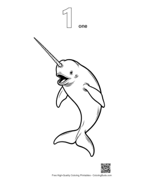 Thumbnail: Playful Narwhal with Long Tusk Printable Outline Number 1