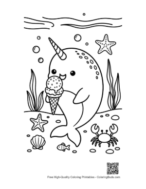 Thumbnail: Sweet Narwhal Eating a Giant Ice Cream Cone Printable