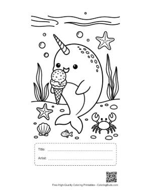 Thumbnail: Sweet Narwhal Eating a Giant Ice Cream Cone Printable with Title and Artist Box