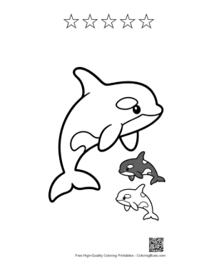 Thumbnail: Cute Orca Family Leaping Playfully Printable and 5 Star Outline