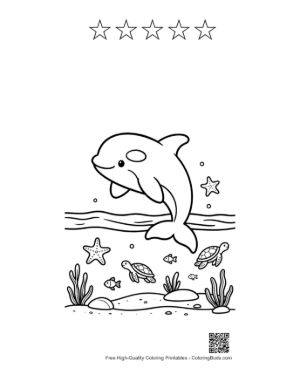 Thumbnail: Graceful Orca Whale Swimming Through the Ocean Printable and 5 Star Outline
