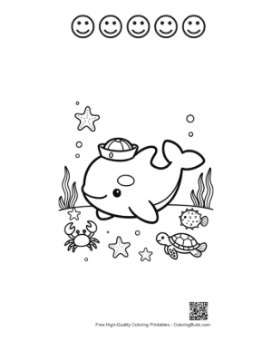 Thumbnail: Little Sailor Orca Swimming in the Ocean Printable and 5 Happy Face Outline