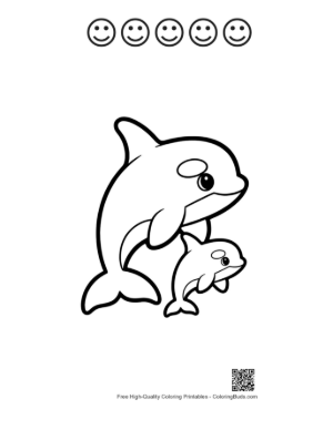 Thumbnail: Mother Orca and Baby Whale Outline Printable and 5 Happy Face Outline